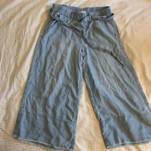 Cropped denim wide leg pants